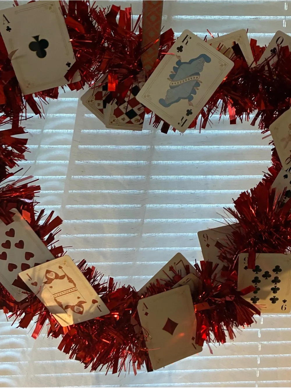 Red Tinsel Playing Card DoorWreath